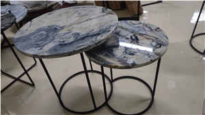 Exotic Da Vinci Marble Round Marble Top Iron Coffee Table