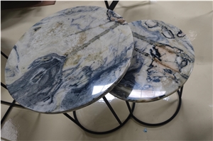 Exotic Da Vinci Marble Round Marble Top Iron Coffee Table