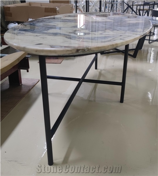 Factory Wholesale Natural Da Vinci Marble Oval Coffee Table