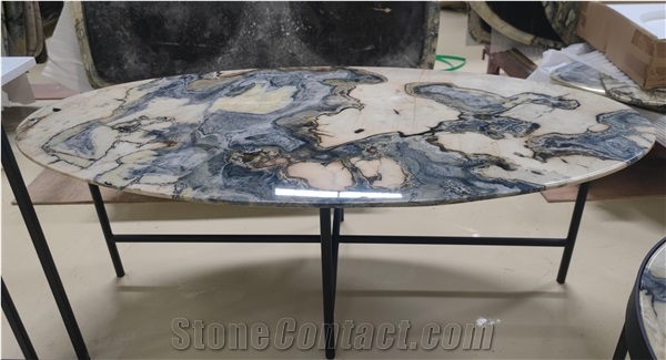 Factory Wholesale Natural Da Vinci Marble Oval Coffee Table