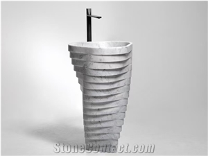 Freestanding White Marble Hand Wash Pedestal Basin
