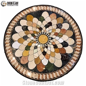 Hand Made Natural Stone Waterjet Marble Medallion For Floor