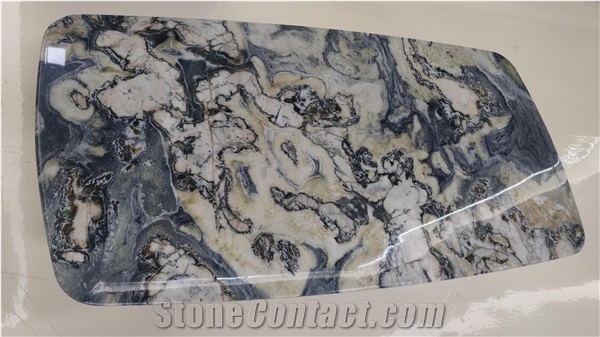 Rectangular Natural Marble Top Iron Coffee Table