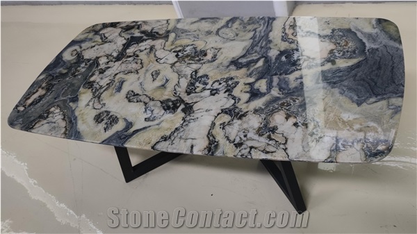 Rectangular Natural Marble Top Iron Coffee Table