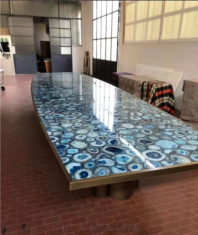 Blue Agate Slab Floor,Semiprecious Stone