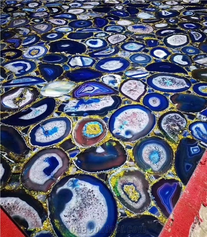 Blue Agate Slab Floor,Semiprecious Stone
