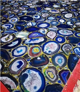 Blue Agate Slab With Goldleaf,Semiprecious Stone