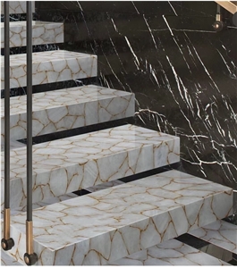 White Quartz Semiprecious Stone Stairs