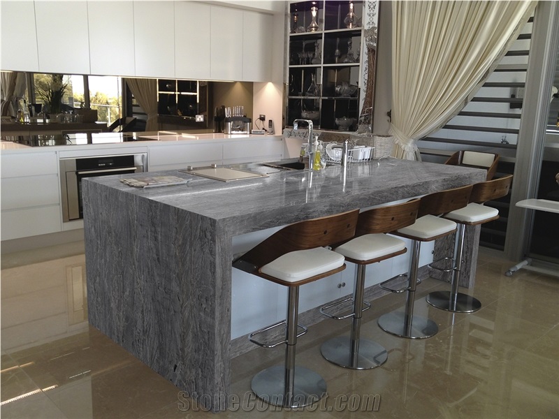 London Grey Quartzite Vein Cut Kitchen Top, Island Tops