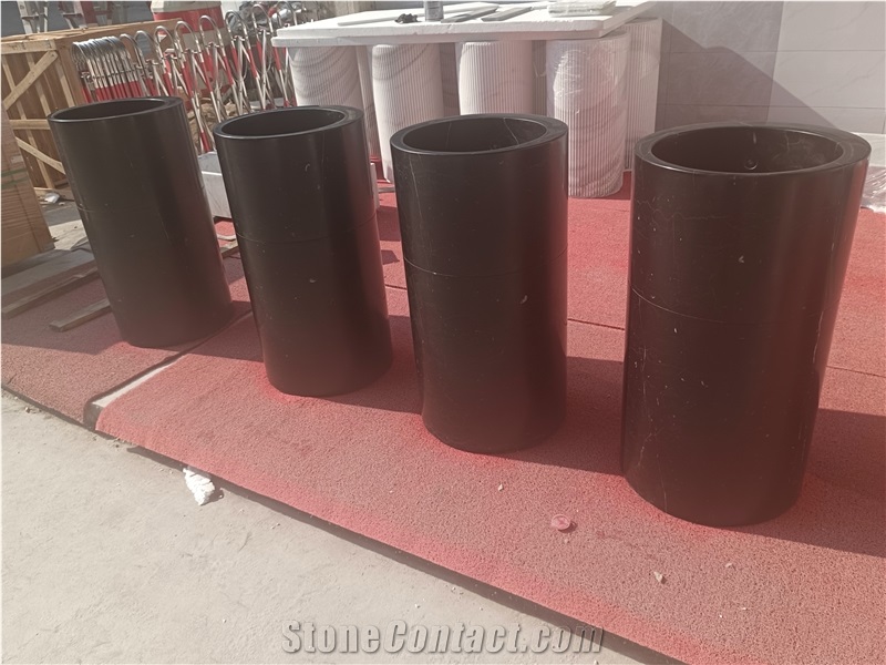 Black Marquina Marble Pedestal Basin & Sinks For Hotel