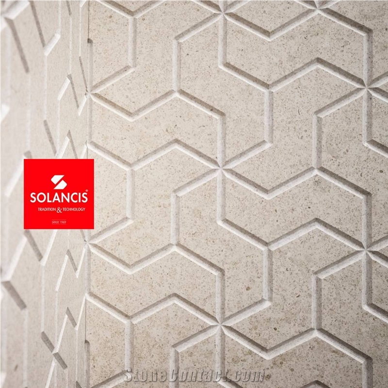 Beige Sonato Limestone 3D BOOMERANG CNC Carved Wall Panels