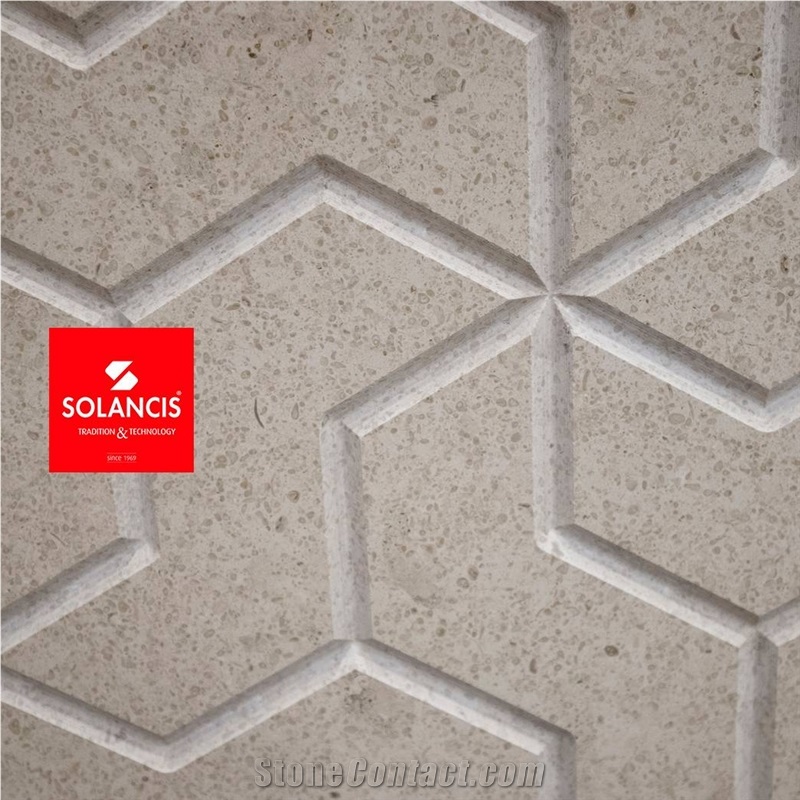 Beige Sonato Limestone 3D BOOMERANG CNC Carved Wall Panels