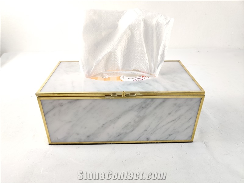 White Marble Tissue Box Cover Holder Square Facial