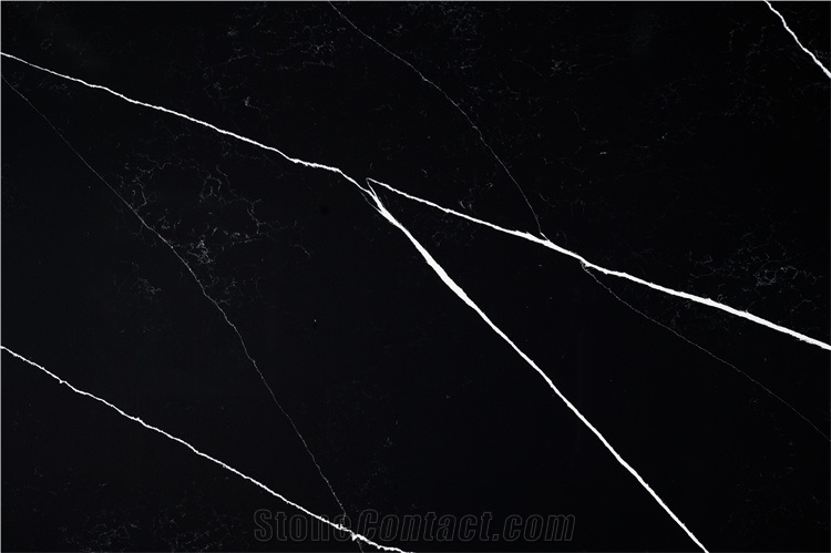 Big Artificial Quartz Slab Black White Grey Color