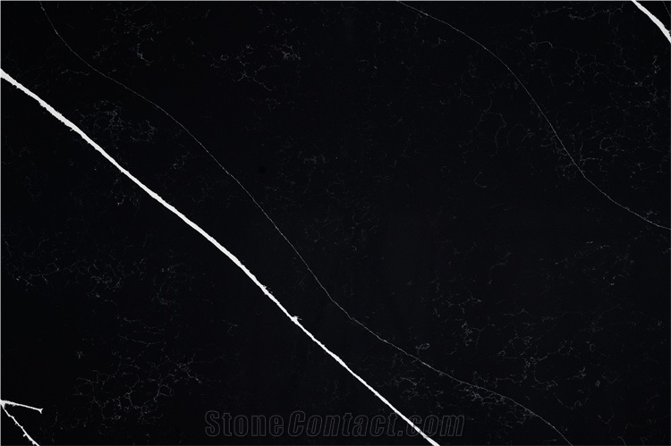Big Artificial Quartz Slab Black White Grey Color