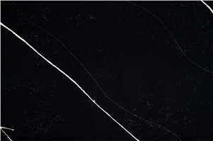 White Veins Black Background Engineered Quartz Slab