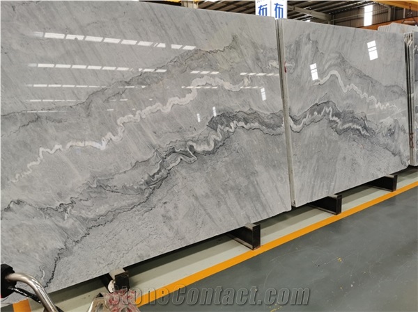 Bookmatched Natural Marble Slab Stone Grey Polished Color