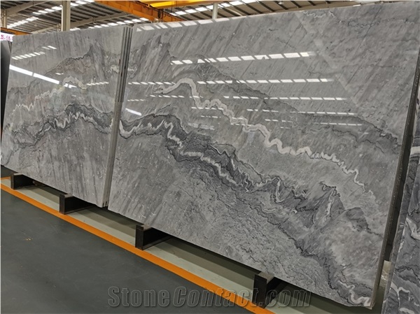 Bookmatched Natural Marble Slab Stone Grey Polished Color
