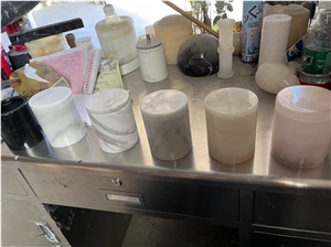 Custom Marble & Onyx Stone Color Candle Jar Holder With Lid