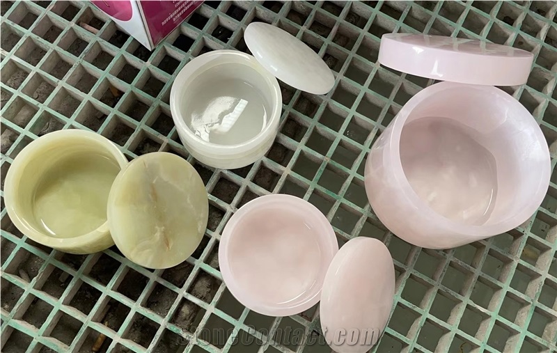 Natural Green White Pink Onyx Candle Vessel Jars