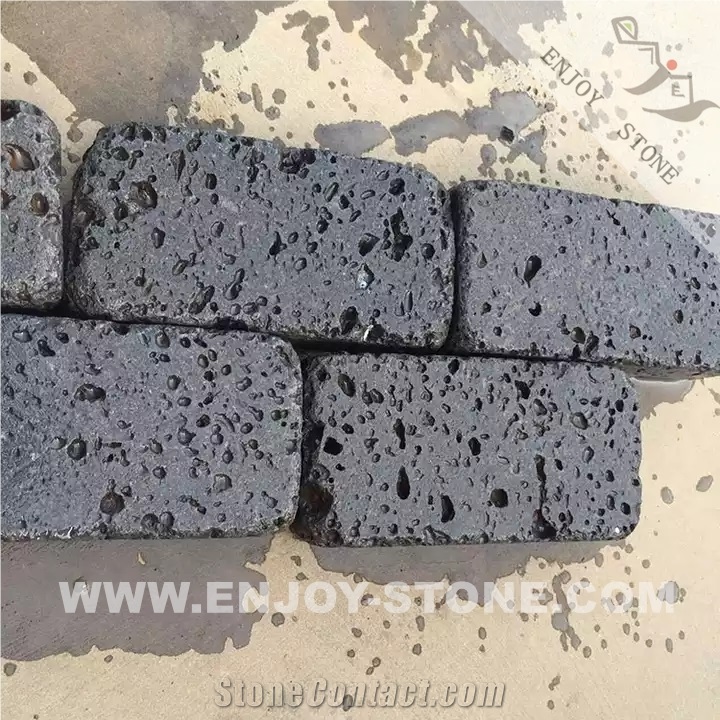 Black Lava Stone Cube Stones For Paving Tumbled