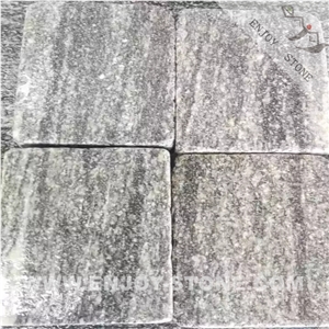 G302 Nero Santiago Grey Granite  Cobbletone With Mesh