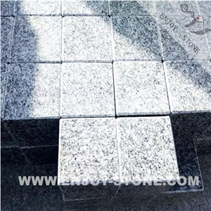 G603 Grey White Granite Cube Cobblestone For Paving Flamed