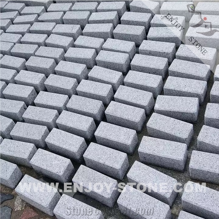 G603 Grey White Granite Cube Cobblestone For Paving Flamed