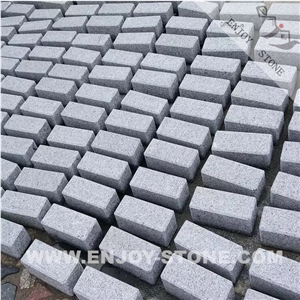 G603 Grey White Granite Cube Cobblestone For Paving Flamed