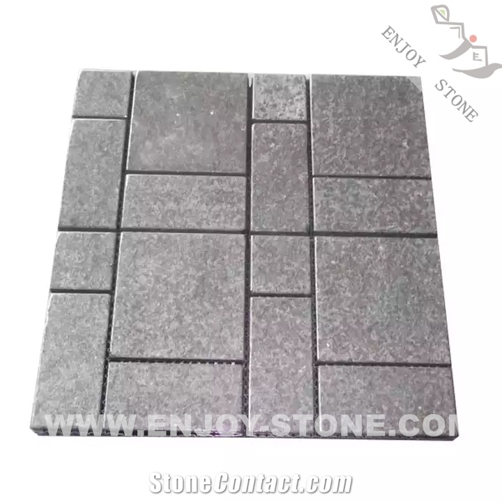 G684 Black Granite Flamed Mesh Cobblestone Pavers