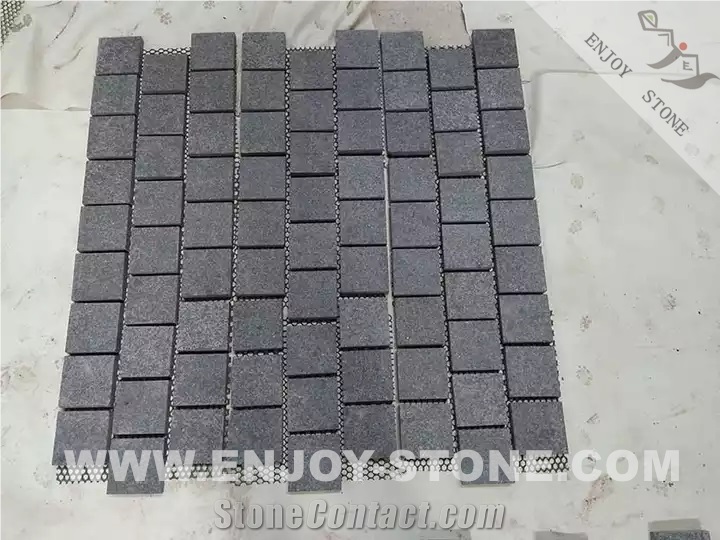 G684 Black Granite Flamed Mesh Cobblestone Pavers