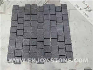 G684 Black Granite Flamed Mesh Cobblestone Pavers
