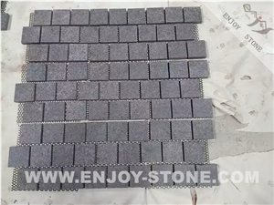G684 Black Granite Flamed Mesh Cobblestone Pavers