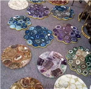 Blue Red Green White Black Agate Semiprecious Stone Table Tops