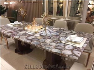 Blue Red Green White Black Agate Semiprecious Stone Table Tops