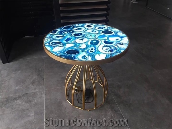 Blue Red Green White Black Agate Semiprecious Stone Table Tops