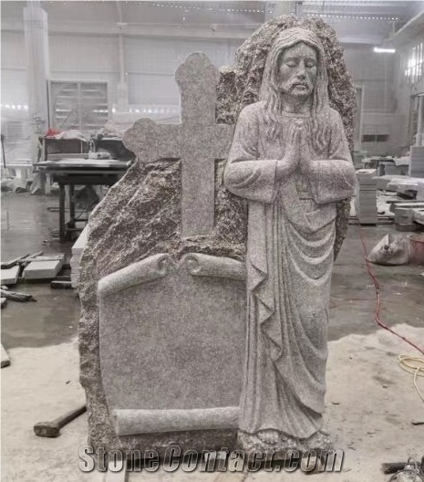 G664 Tombstone Cross Jesus Sculpture Headstone,Customer Size