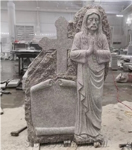 G664 Tombstone Cross Jesus Sculpture Headstone,Customer Size