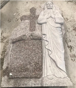 G664 Tombstone Cross Jesus Sculpture Headstone,Customer Size