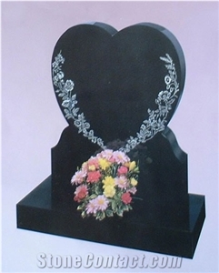 Hear Flower Engraving Black Granite Gravestone