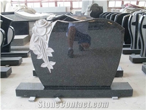 Hear Flower Engraving Black Granite Gravestone
