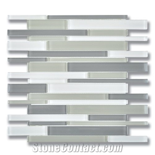 Stagger Cloud Blend Arctic White, Lunar Gray Medium, Smoke Glass Mosaic Tiles