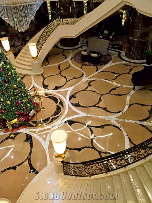 Cafe Latte Dark Marble Waterjet Floor Medallions