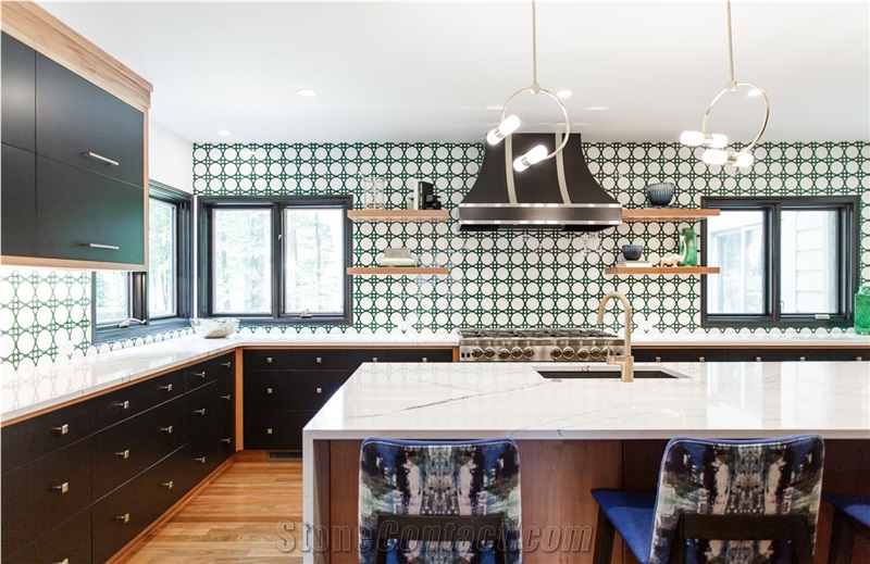 Essence Whimsy Emerald Thassos Wall Emerald Art Glass Mosaic