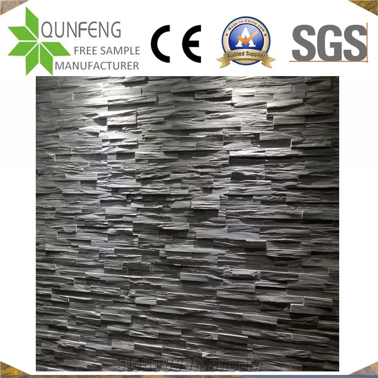 China Black Stacked Wall Panel Slate Ledge Stone