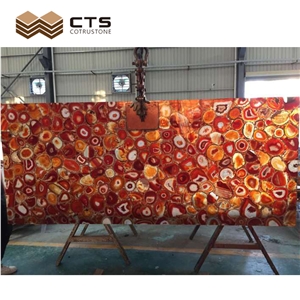 Red Nature Agate Semiprecious Stone Luxury Interior House Decoration Tiles