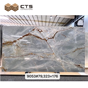 Roman Impression Quartzite Slabs White Background Gold Veins