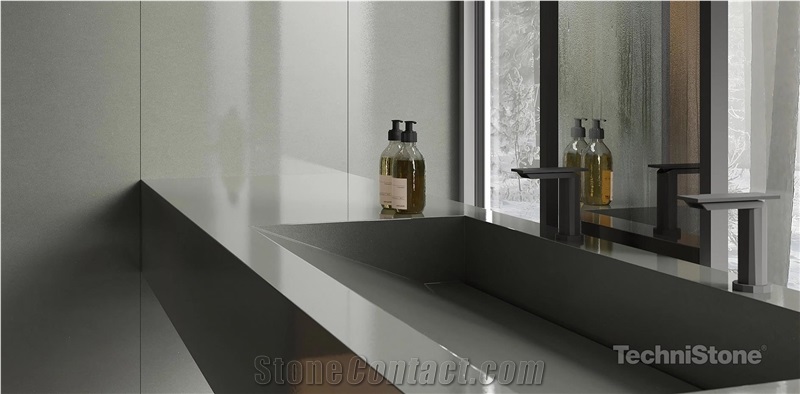 Crystal Steel Quartz Bathroom Top With Custom Design Sink
