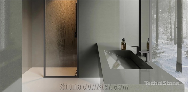 Crystal Steel Quartz Bathroom Top With Custom Design Sink