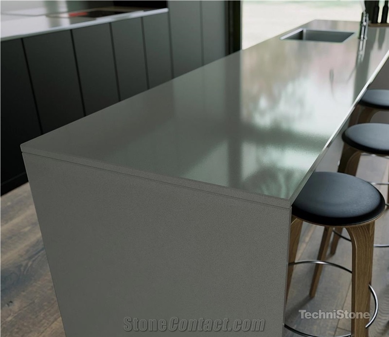 Crystal Steel Quartz Perimeter Countertop And Kitchen Island